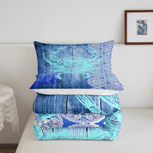 Erosebridal Crab Print Bedding King Ocean Themed Comforter Boho Mandala Duvet Insert Blue Coral Quilted Duvet 3pcs Sea Wildlife Down Alternative Comforter with 2 Pillowcase Blue Bedroom Comforter Set