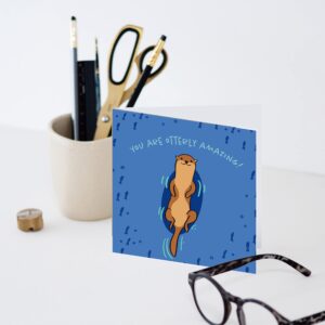 Old English Co. Happy Birthday You Are Otterly Amazing Card - Square Cute Animal Otter Card | Suitable for Men & Women | Blank Inside & Envelope Included