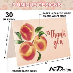 AnyDesign Peach Thank You Cards Bulk 30 Pack Thank You Blank Notes with Matching Seal Stickers White Envelopes Pink Peach Greeting Cards for Baby Shower Wedding Birthday Bridal Party Invitation