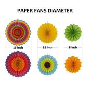 SUNBEAUTY Pack of 6 Hanging Paper Fans Party Carnival Circus Round Pattern Paper Garlands Decoration for Birthday Baby Shower Graduation Summer Party