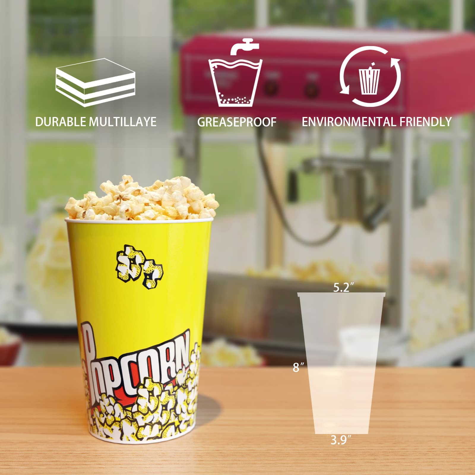 46 Oz Popcorn Containers 44 Pack Reusable Cardboard Popcorn Bucket Classic Popcorn Cups Cute Paper Popcorn Bags for Movie Nights Carnivals Fundraisers Birthday Parties Wedding