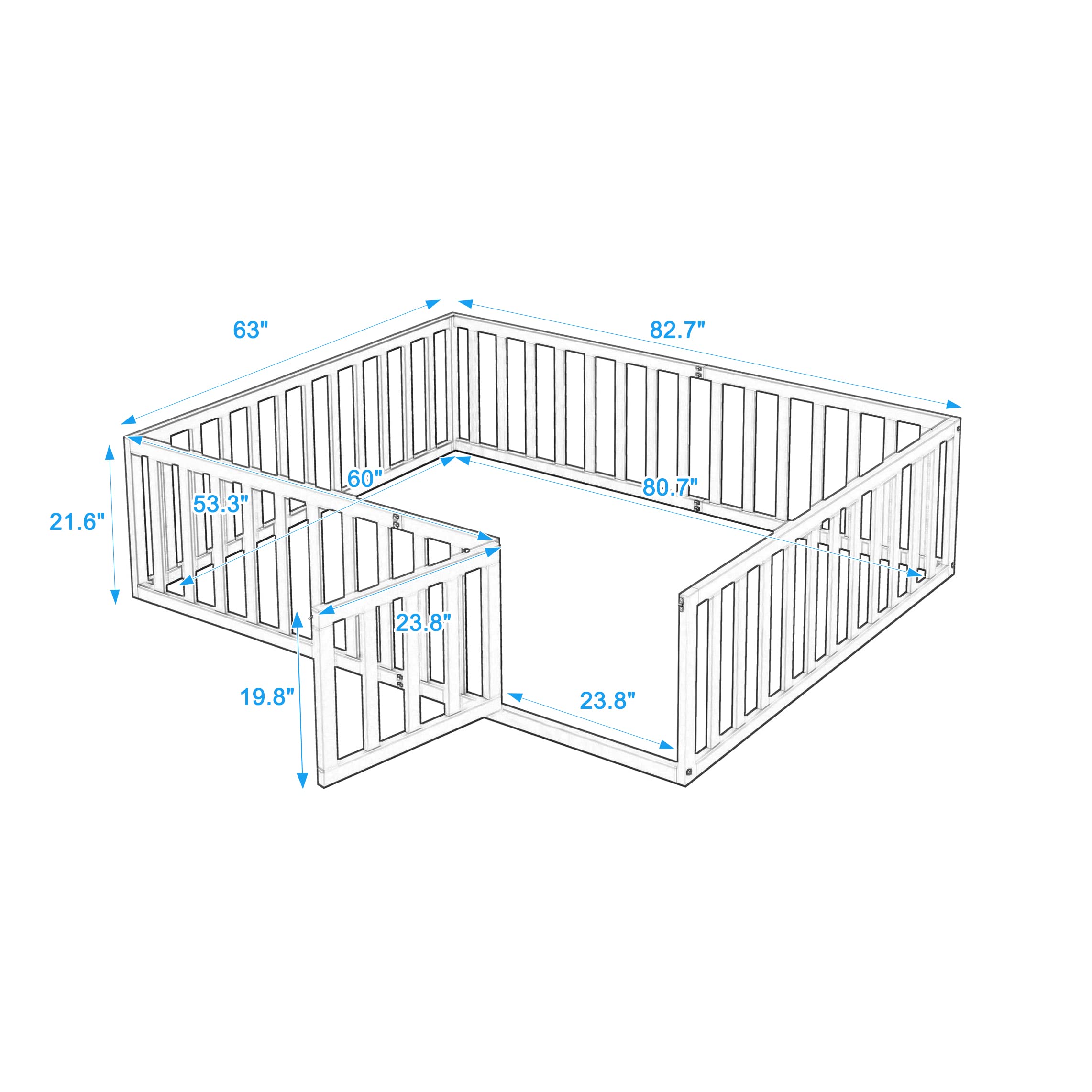 Harper & Bright Designs Queen Floor Bed for Kids, Montessori Bed Frame with Guardrails and Door, Wooden Floor Queen Bed for Kids, Boys Girls(Queen Size, White)