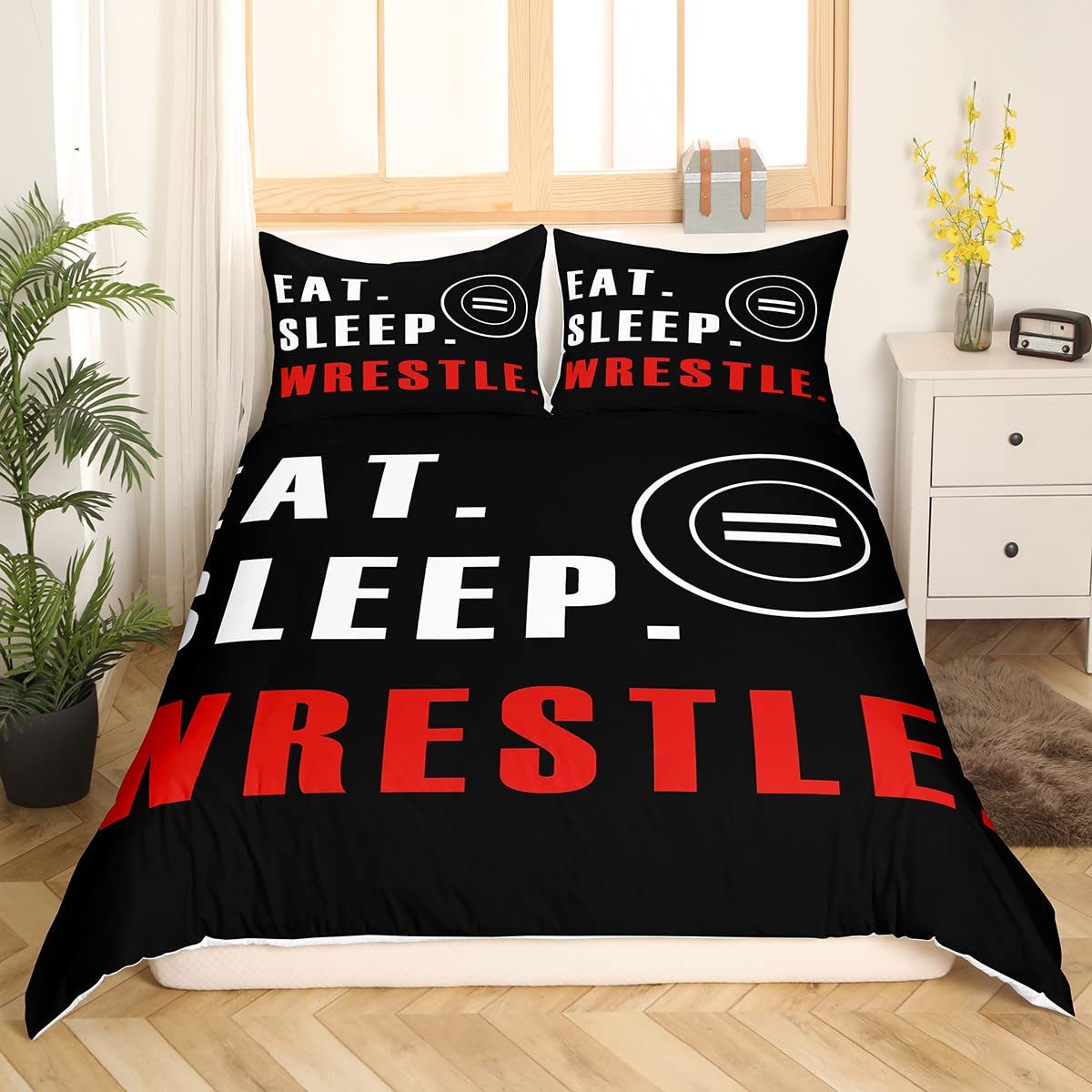 Wrestle Duvet Cover Sports Theme Bedding Set for Kids Boys Girls Teens Room Wrestling Decor Comforter Cover Set Super Soft Bedspread Cover 2Pcs Zipper Twin Size