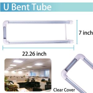 MKUJOO 4 Pack T8 U Bend LED Tube Light,LED U Shaped Bulbs,Shop Light,Office Light 2x2FT 24W(50W Equivalent),6000K Daylight White,G13 Base Dual-End Powered,Ballast Bypass,LED Bulb Clear Cover 100-277V