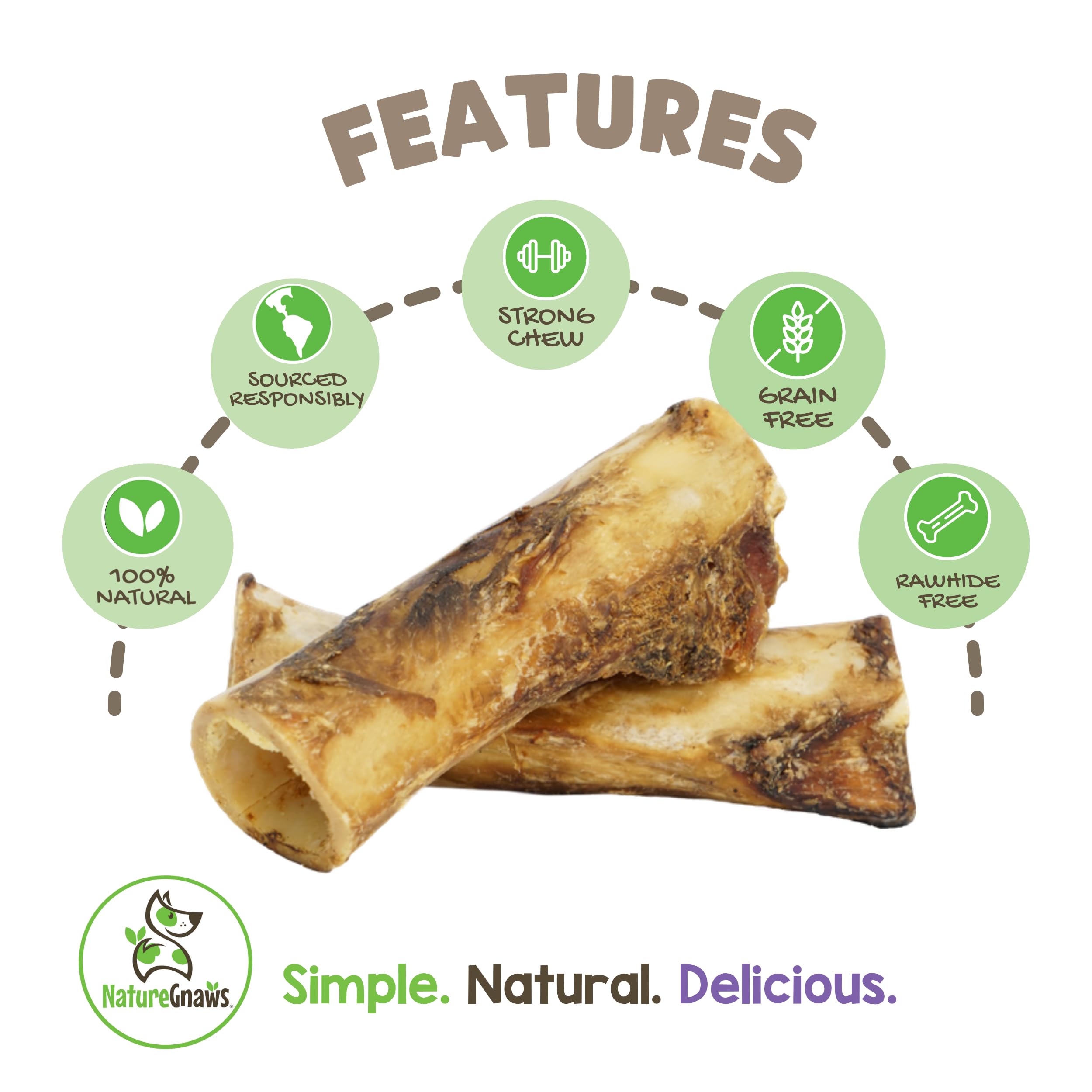 Nature Gnaws Beef Marrow Bones for Dogs 5-6" (2 Count) - Long Lasting for Aggressive Chewers and Large Dogs - Natural Dental Chews