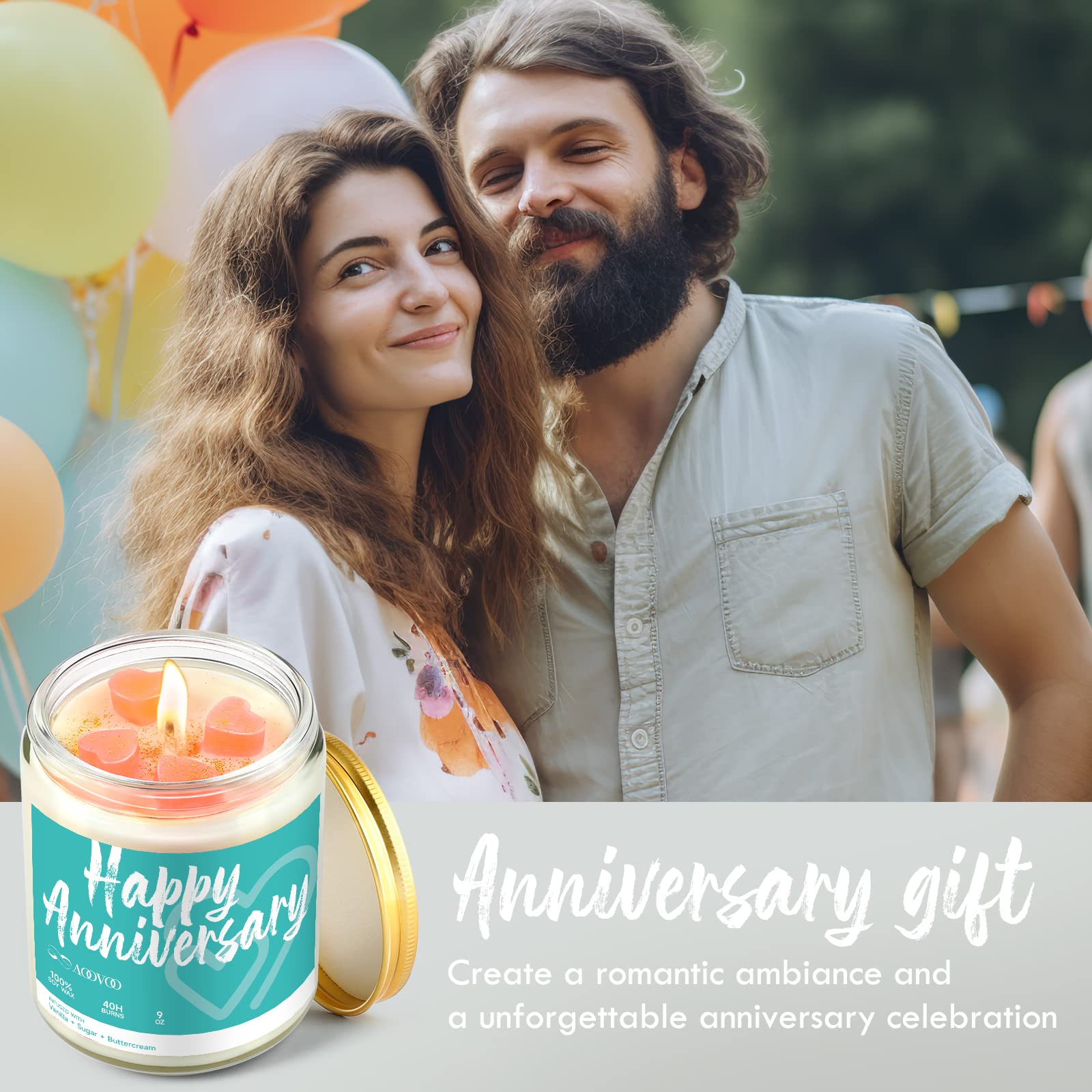 AOOVOO Anniversary Candle for Couple - Happy Anniversary, Vanilla Scented Soy Wax Candle, Scented Candles, Scented Candles, Soy Candle, 9oz