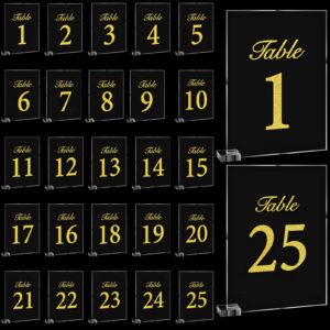 25 pcs 5 x 7 inch acrylic wedding table numbers 1-25 with stand clear acrylic table number holder printed numbers table place signs decoration for wedding reception event party restaurant