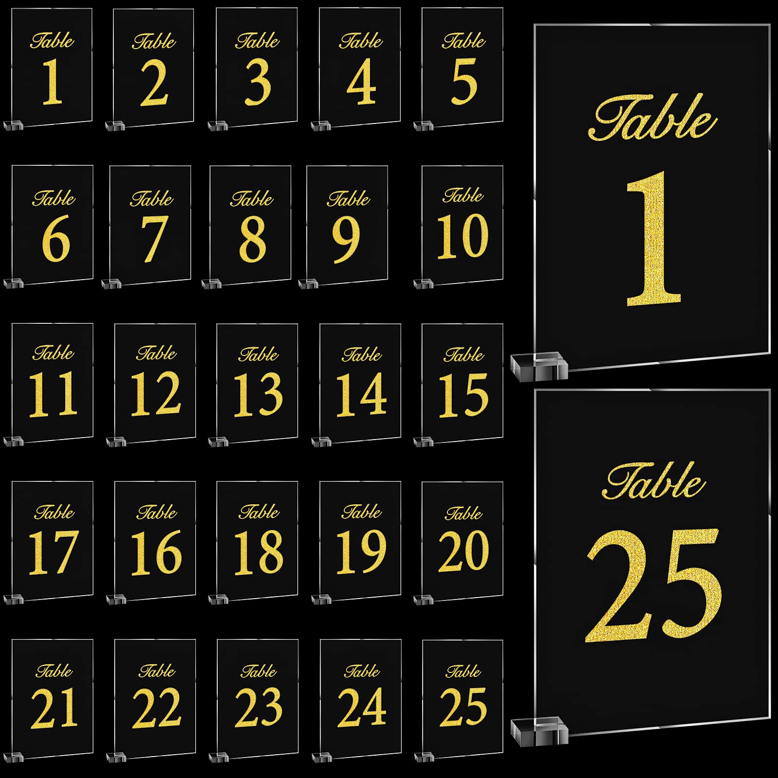 25 Pcs 5 x 7 Inch Acrylic Wedding Table Numbers 1-25 with Stand Clear Acrylic Table Number Holder Printed Numbers Table Place Signs Decoration for Wedding Reception Event Party Restaurant