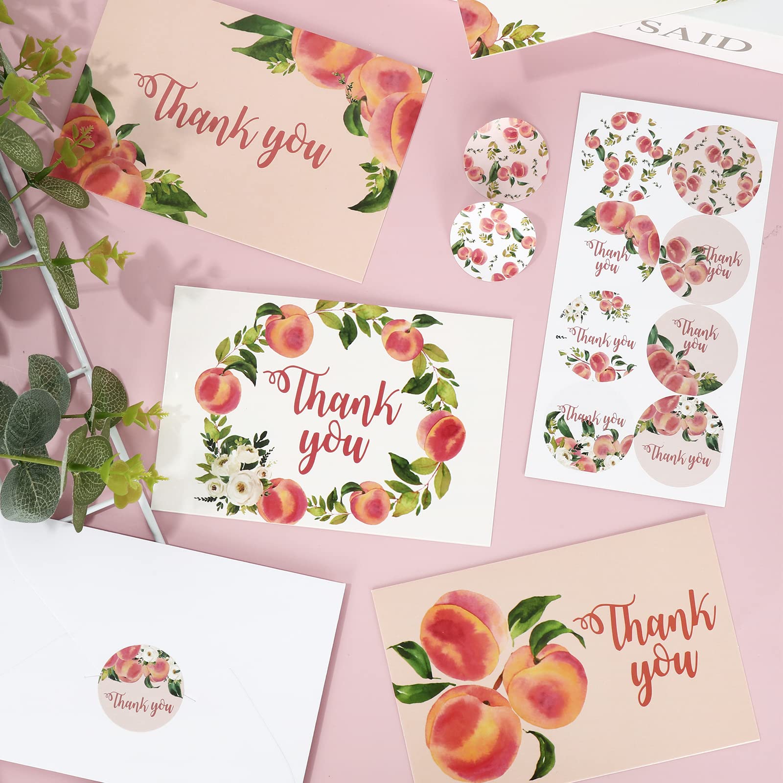 AnyDesign Peach Thank You Cards Bulk 30 Pack Thank You Blank Notes with Matching Seal Stickers White Envelopes Pink Peach Greeting Cards for Baby Shower Wedding Birthday Bridal Party Invitation