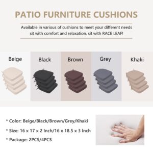 RACE LEAF Patio Seat Cushions 16"x17"x2" Round Corner - Set of 2, Beige - Indoor/Outdoor Chair Cushions with Invisible Zipper, Water-Resistant Chair Seat Cushion with Ties for Non-Slip Support