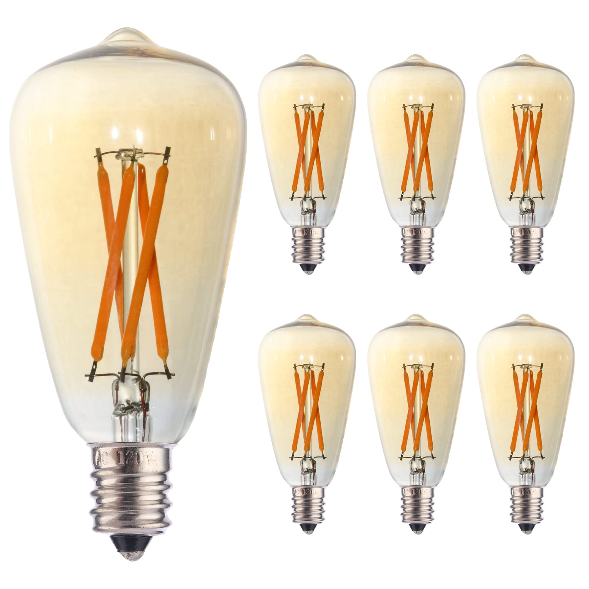 FANNIS 6pcs ST38 Edison Small Bulb 4W Equivalent to 25W-40W E12 Base Vintage Amber Glass LED Warm Yellow 2200K Bulb for Chandeliers Fans Candelabras Outdoor ST38 String Lights