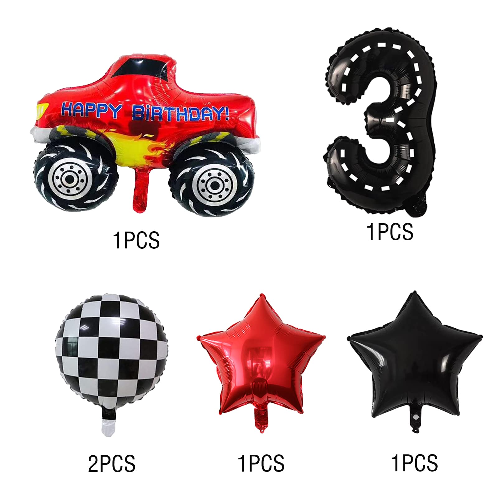 Race Car Foil Balloons Party Supplies Monster Truck Balloon Decorations Number 3 Balloons 40 Inch for Boys 3rd Birthday Baby Shower Car Theme Party Decorations (Monster Truck 3rd Birthday)