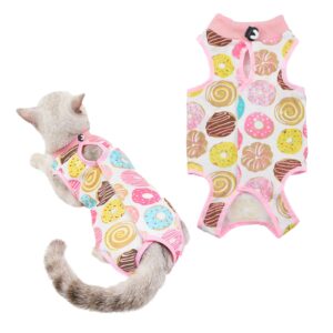 hacraho cat recovery suit, 1 pack donut pattern cotton cat wound surgery recovery suit soft after recovery surgery for small cats and dogs, m