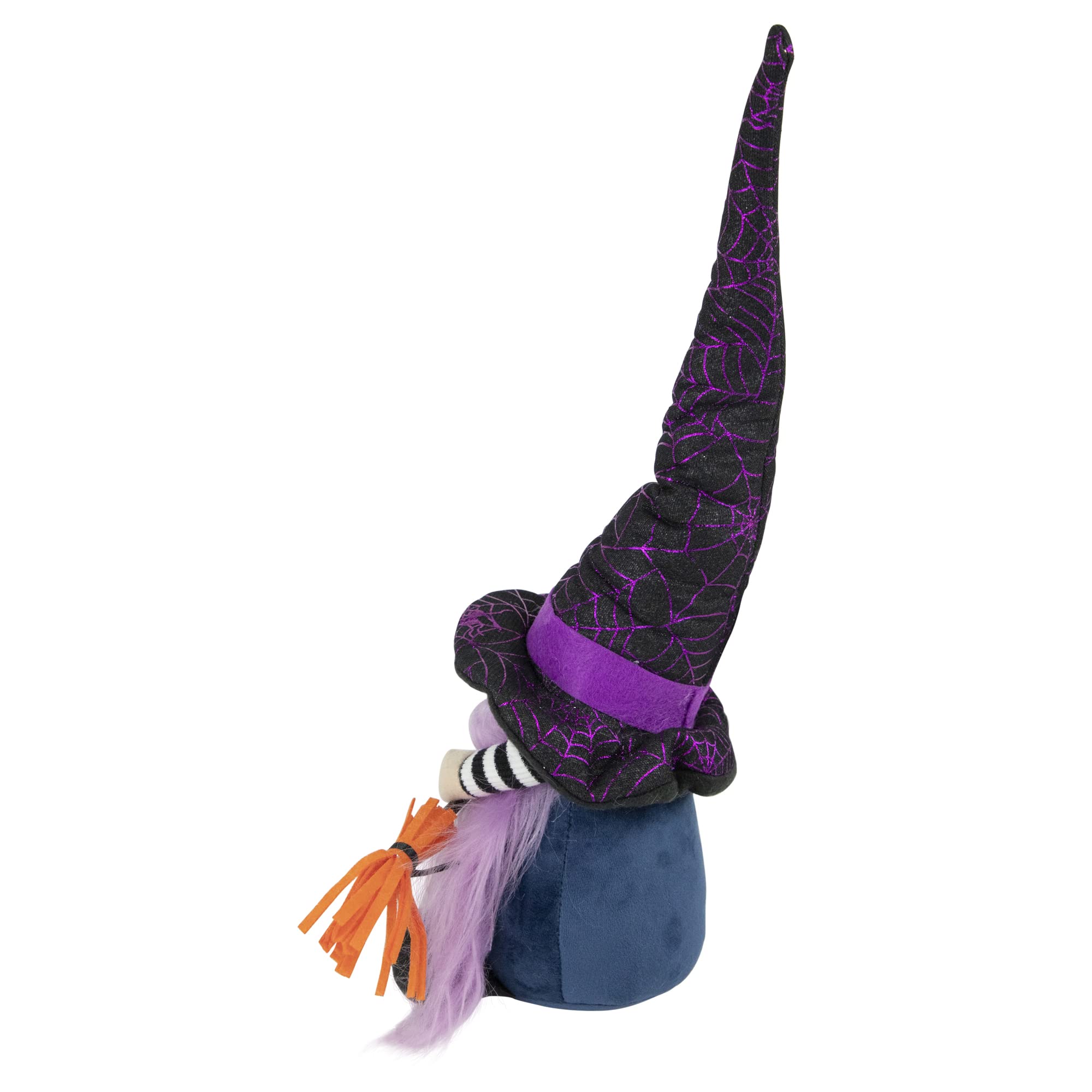 Northlight 14" Black and Purple Witch Gnome with Broom Indoor Halloween Figure