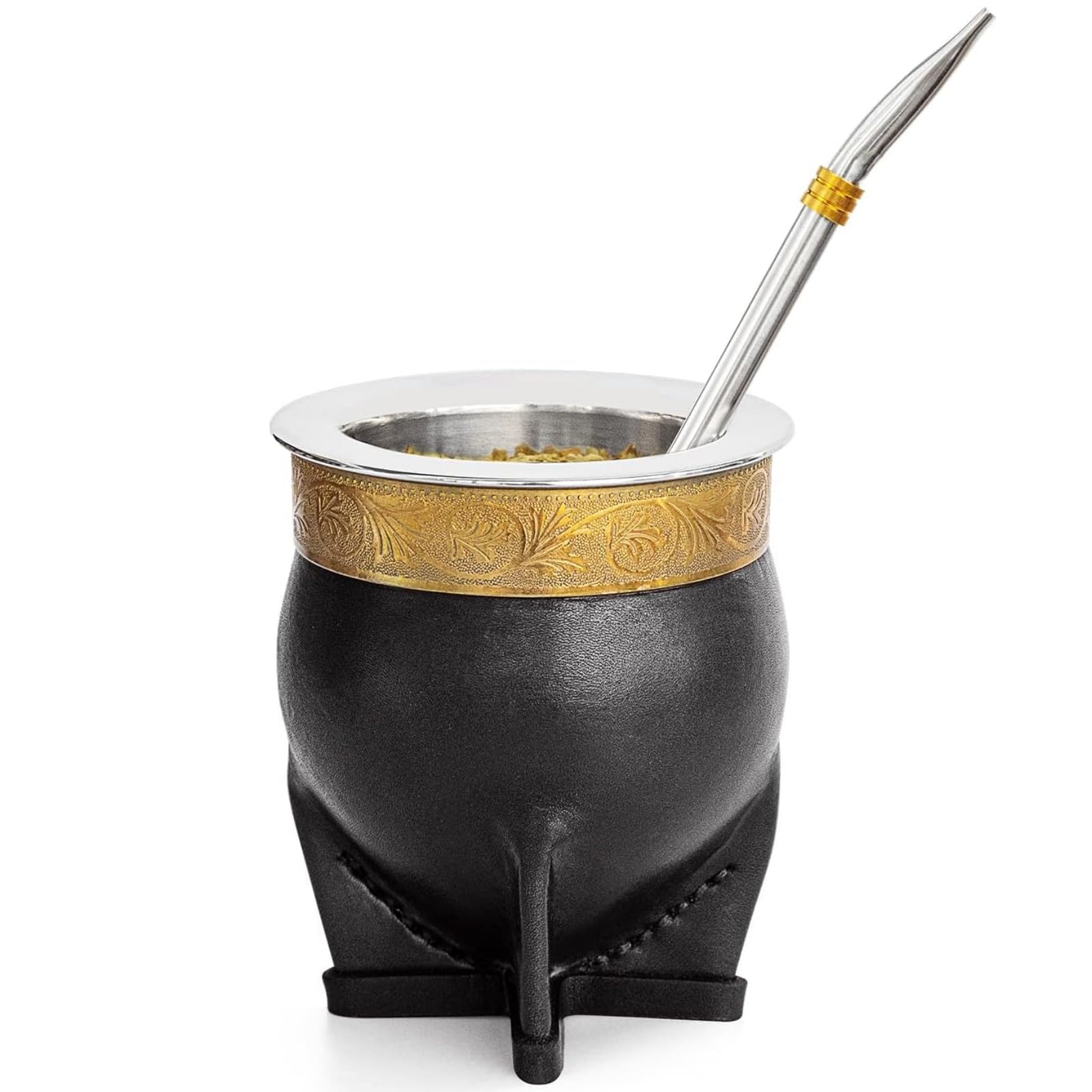 304 Stainless Steel Argentina Yerba Mate Cup With Straw Tea Gourd Mug One Bombilla Mate (Straw) a Cleaning Brush (Black)