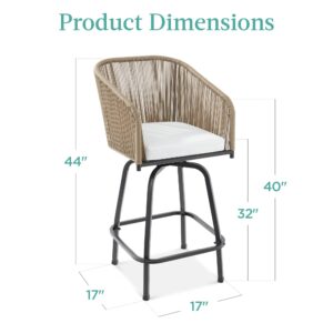 Best Choice Products Set of 2 Woven Wicker Swivel Bar Stools, Patio Bar Height Chair for Backyard, Pool, Garden, Deck w/ 360 Rotation, 250lb Capacity - Natural/Ivory