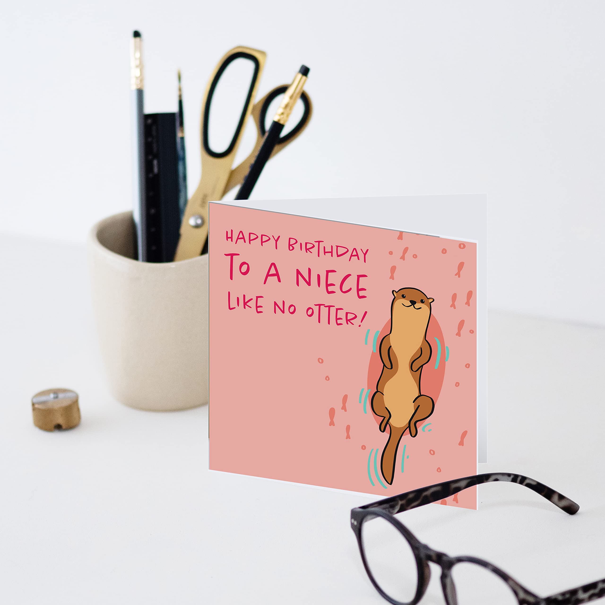 Old English Co. Happy Birthday To A Niece Like No Otter! Card - Square Cute Animal Otter Card | Suitable for Men & Women | Blank Inside & Envelope Included