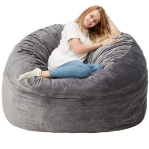 habutway bean bag chair: giant 5' memory foam furniture bean bag chair with microfiber cover - 5ft,silver grey