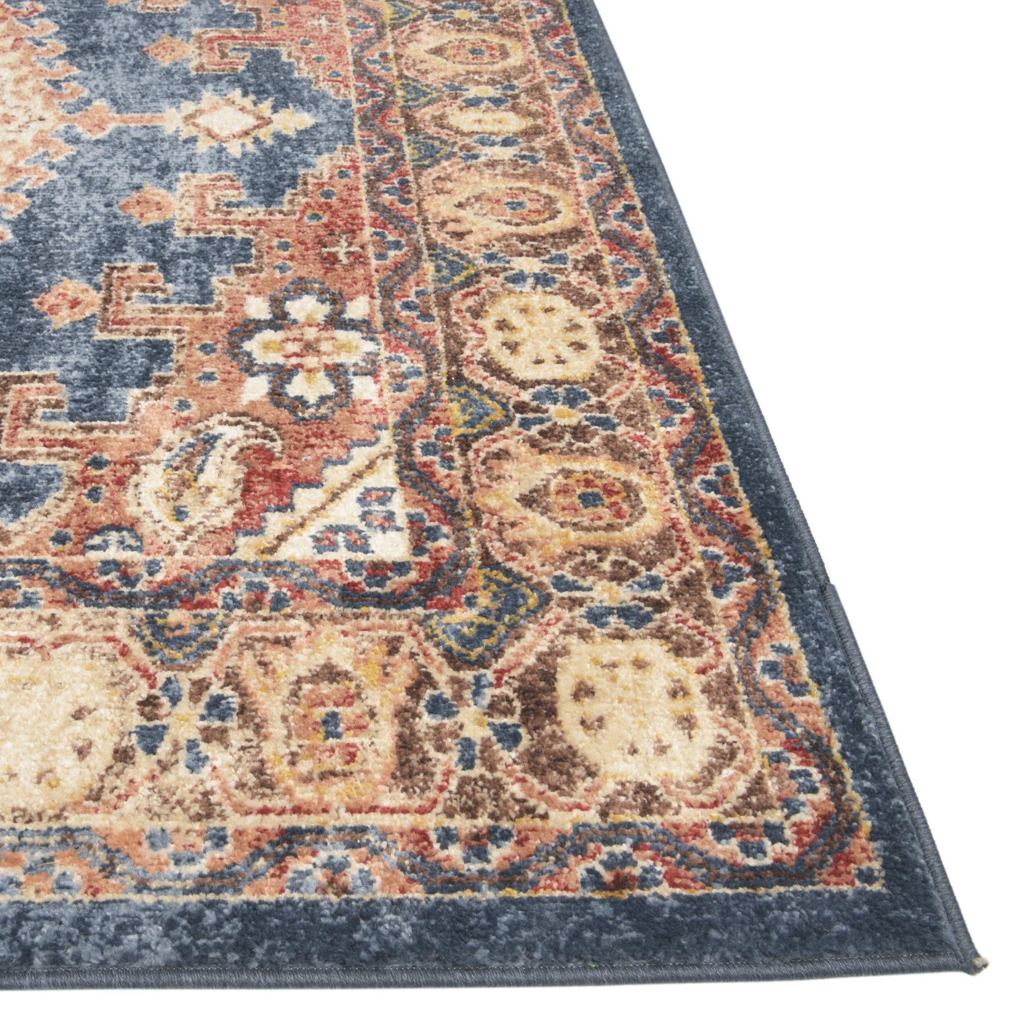 Rugs.com Eden Collection Rug – 2' x 3' Blue Medium Rug Perfect for Entryways, Kitchens, Breakfast Nooks, Accent Pieces