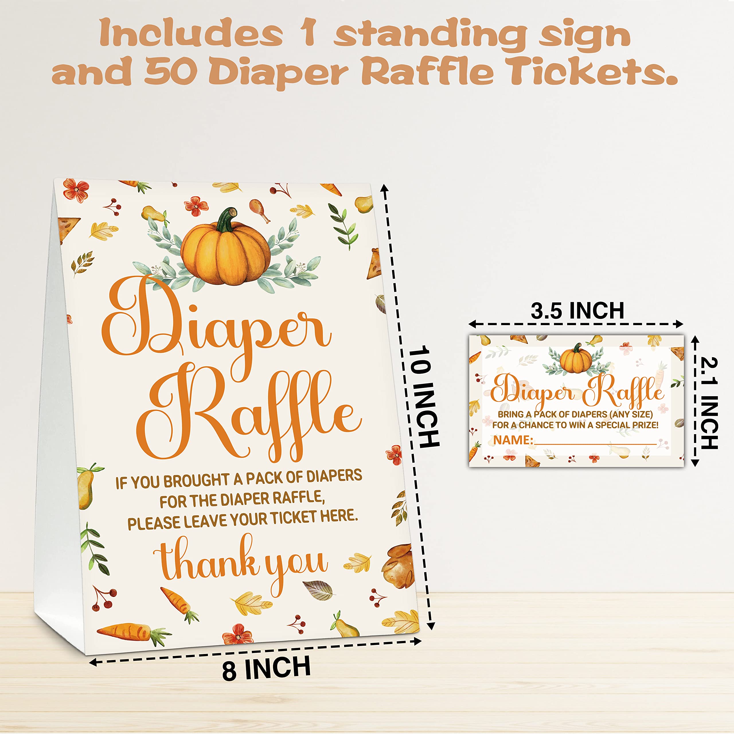 Fall Baby Shower Invitations Set, Thanksgiving Baby Shower Games, Pumpkin Diaper Raffle Sign & 25 Diaper Raffle Tickets, 25 Book Request Cards, 25 Baby Shower Invitations, 25 Thank You Cards (FALL02)