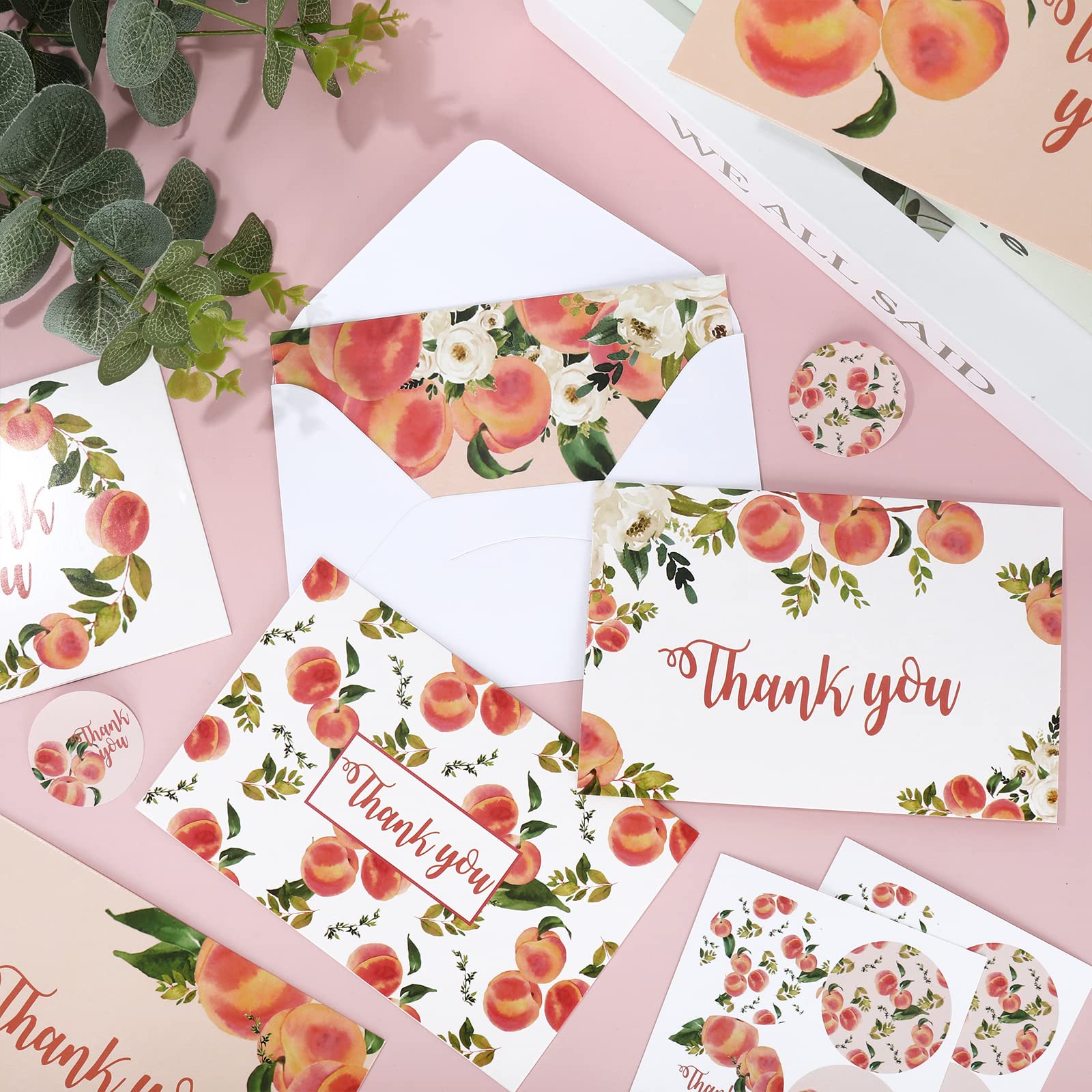 AnyDesign Peach Thank You Cards Bulk 30 Pack Thank You Blank Notes with Matching Seal Stickers White Envelopes Pink Peach Greeting Cards for Baby Shower Wedding Birthday Bridal Party Invitation