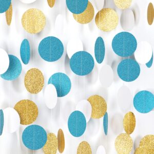 teal-turquoise white-gold party-decorations garland streamers - 52ft woman girl birthday paper banner,graduation wedding bachelorette engagement bridal baby shower backdrop decor panduola