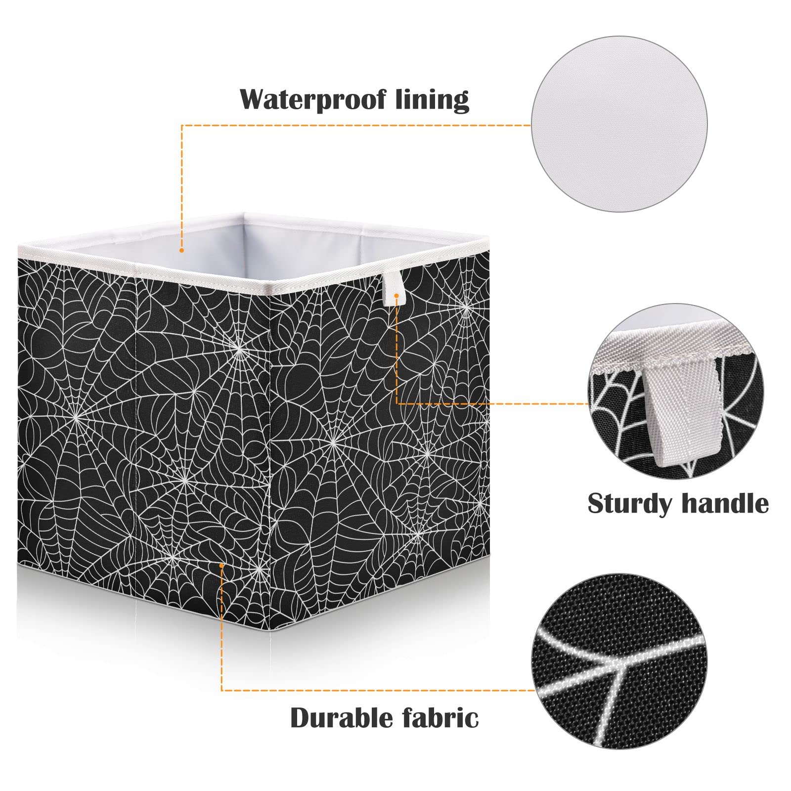 Bolaz Halloween Gray Spider Web Closet Organizers Storage Cubes Storage Bins Shelf Baskets Containers for Home Kids Room Toys Office,Rectangle