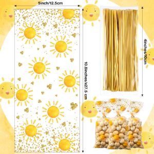 100 Pcs Boho Candy Bags Groovy Hippie Boho Treat Bags Boho Sun Party Favor Supplies Bag with 100 Pieces Golden Twist Ties for Birthday Wedding Baby Shower Groovy Retro Hippie Party Supplies