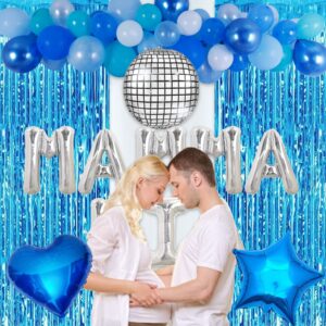 HOMEZZO Dancing Queen Party Backdrop Decoration - Mamma Mia Disco Theme Party, Light Blue Sparkly Tinsel Foil Curtain Photo Booth for Birthday Baby Shower Bridal Bachelorette Wedding Graduation Party