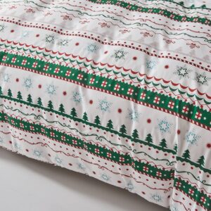 Christmas Duvet Cover Set King Size, Green White Striped Holiday Snowflake Christmas Tree Pattern Bedding Set 3 Pieces, Soft Microfiber Xmas Holiday New Year Gift Comforter Cover Bedroom Decor