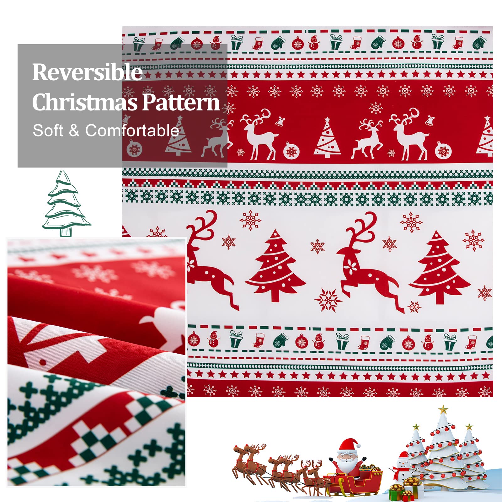 Dobuyly Christmas Duvet Cover Set Queen Reversible Christmas Tree Reindeer Boho Bedding Set 3 Pieces Soft Microfiber Comforter Cover for Bedroom Decor