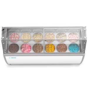 Koolmore 70 inch Commercial Ice Cream Dipping Cabinet Display Case with Sneeze Guard, 12 Large Displayed Tubs, 10 Storing Tube, Sliding Glass Door [20 Cu. Ft.] (KM-ICD-71SD-FG)