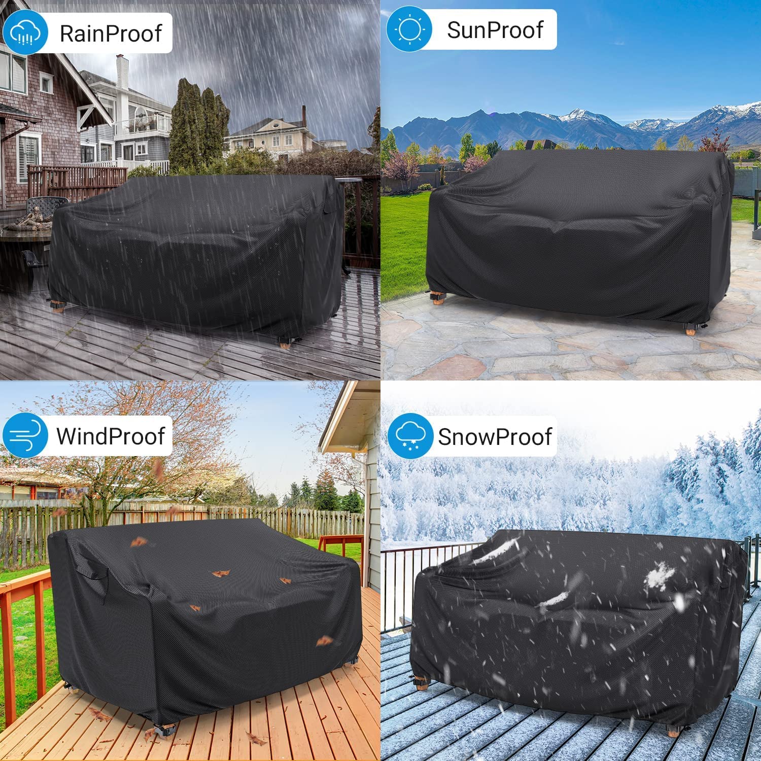 Heavy Duty Patio Sofa Cover Waterproof, Mrrihand 3-Seater Outdoor Sofa Loveseat Cover, Outdoor Patio Furniture Cover with Air Vent and Handles, 87" L×37" D×35" H, Black