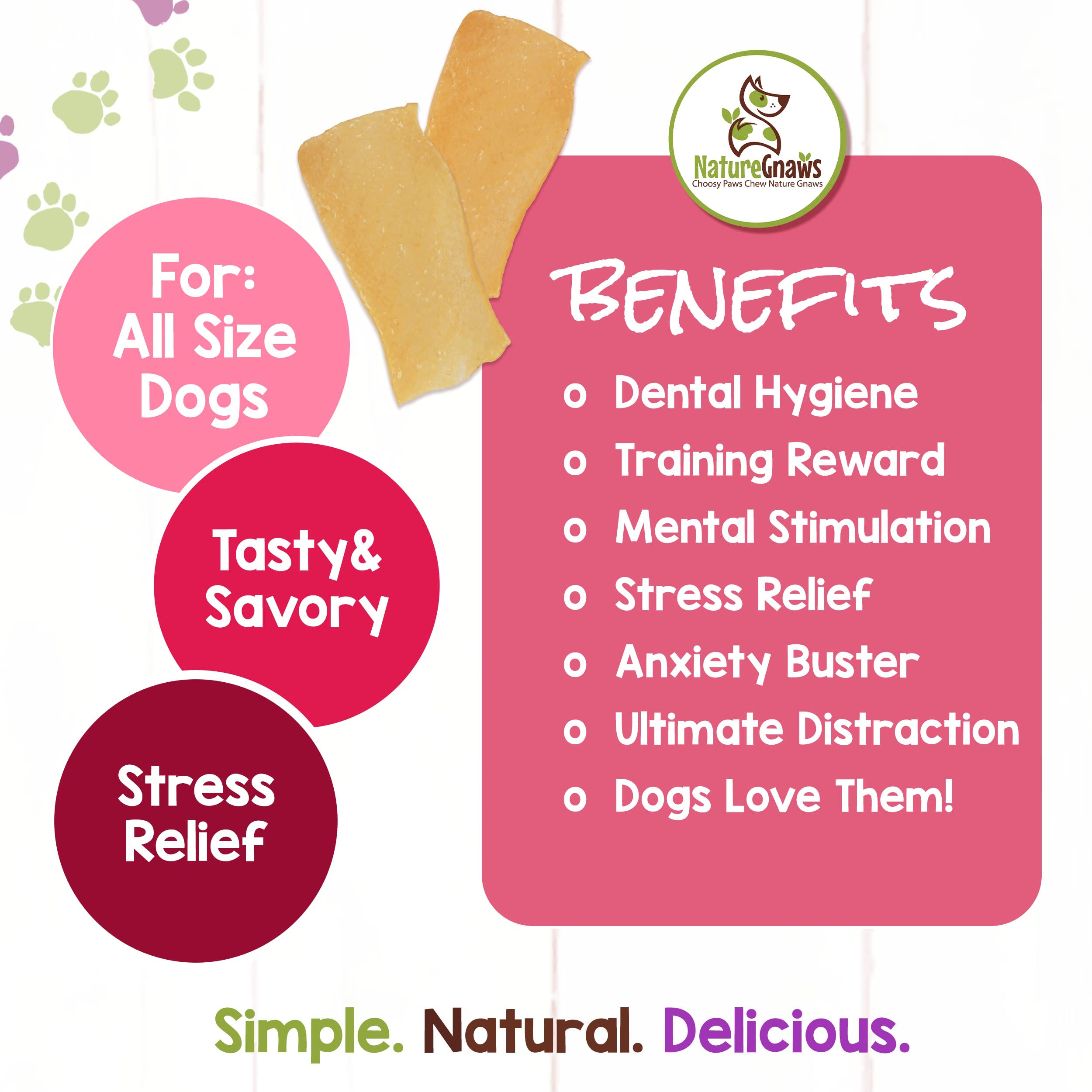 Nature Gnaws Pork Skin Chews for Dogs - Premium Natural Tasty Jerky Treats - Long Lasting Dog Chew Bones - Rawhide Free