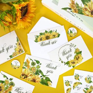 AnyDesign Sunflower Thank You Cards Bulk 30 Pack Thank You Notes with Matching Seal Stickers White Envelopes Floral Greeting Cards for Wedding Baby Shower Bridal Birthday Party, 4 x 6 Inch