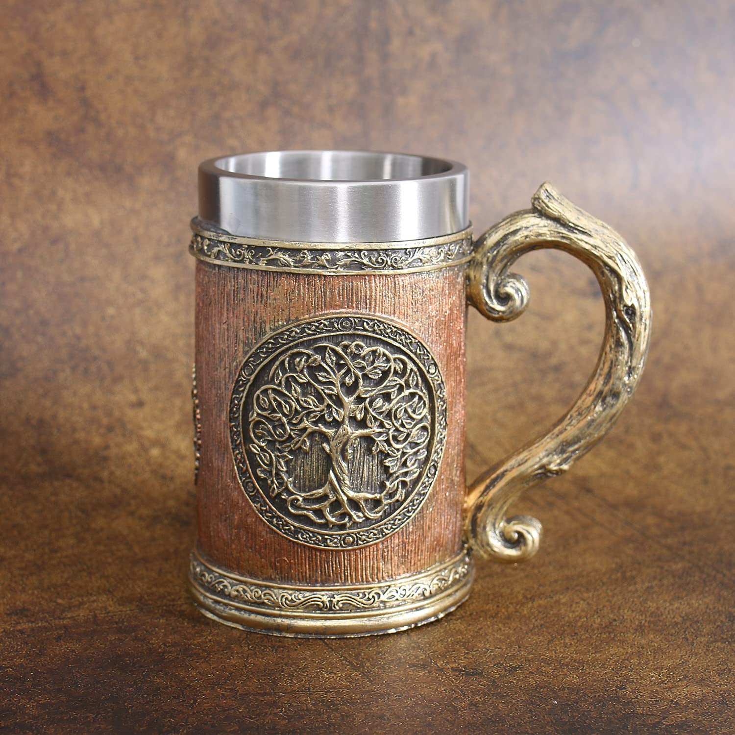 Ottalent 18fl oz Nordic Mythology World Tree Yggdrasil Beer Stein Mug, Stainless Steel TheTree of Life Coffee Drink Cup for Men and Father’s Day Gift 600ml