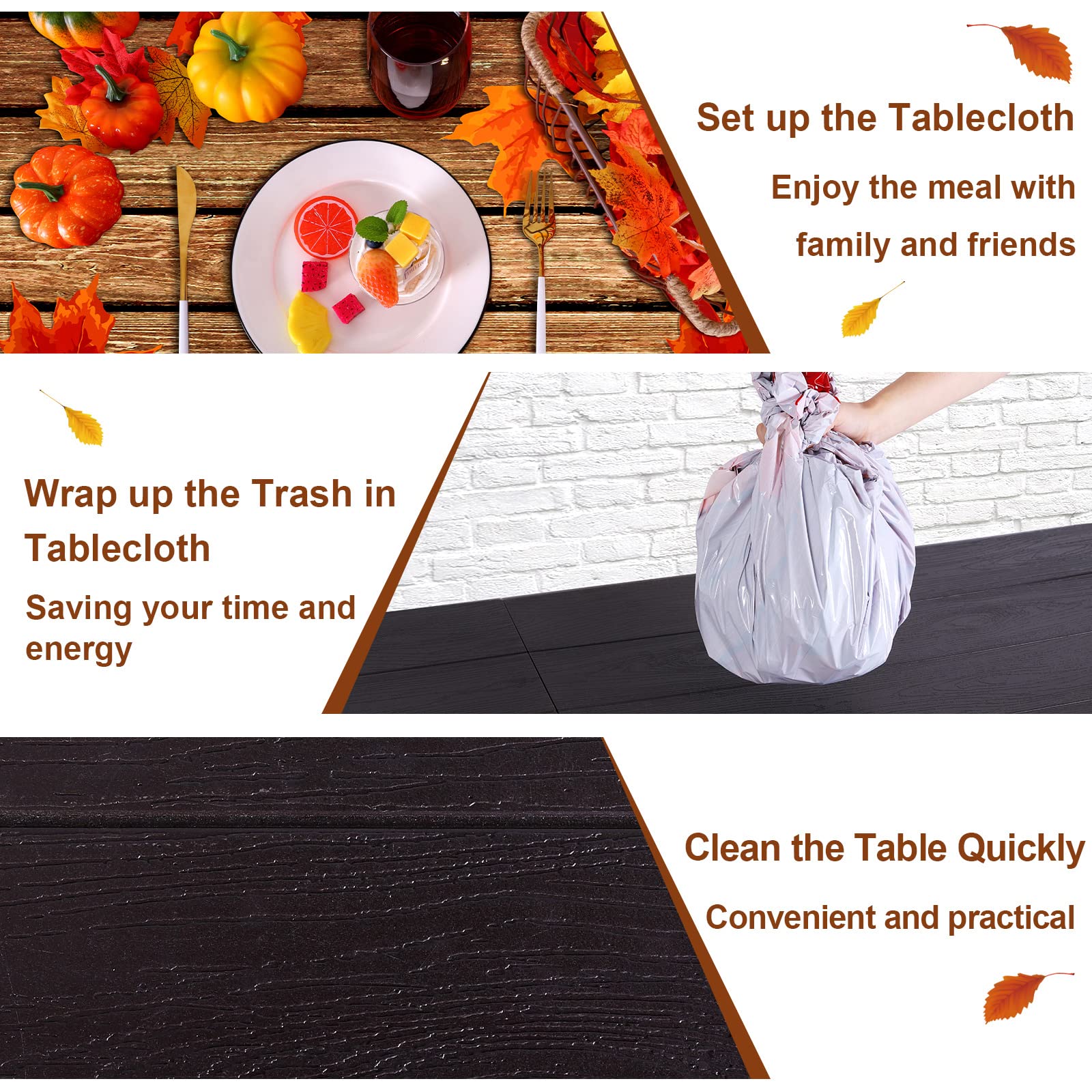 durony 2 Pack Autumn Plastic Tablecloths Fall Maple Leaves Table Cloth Waterproof Thanksgiving Party Table Covers Wood Grain Tablecloths for Harvest Fall Parties Decor, 54 x 108 Inches