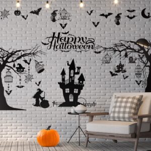 3 sheets halloween wall decals tall halloween home wall decal bats ancient castle halloween home decor removable diy wall art for halloween party supplies(stylish style)