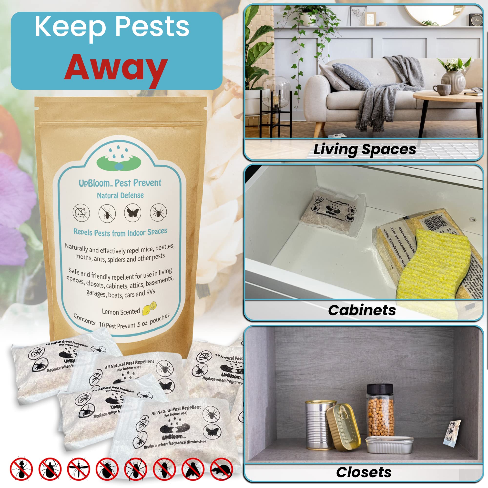 UpBloom | Pest Prevent All-Natural Pest Repellents – Home and Garage Defense from Mouse, Spider, Roaches, and Insects – 10 Pest Control and Repeller Pouches for Pest Defense and Insect Pest Control