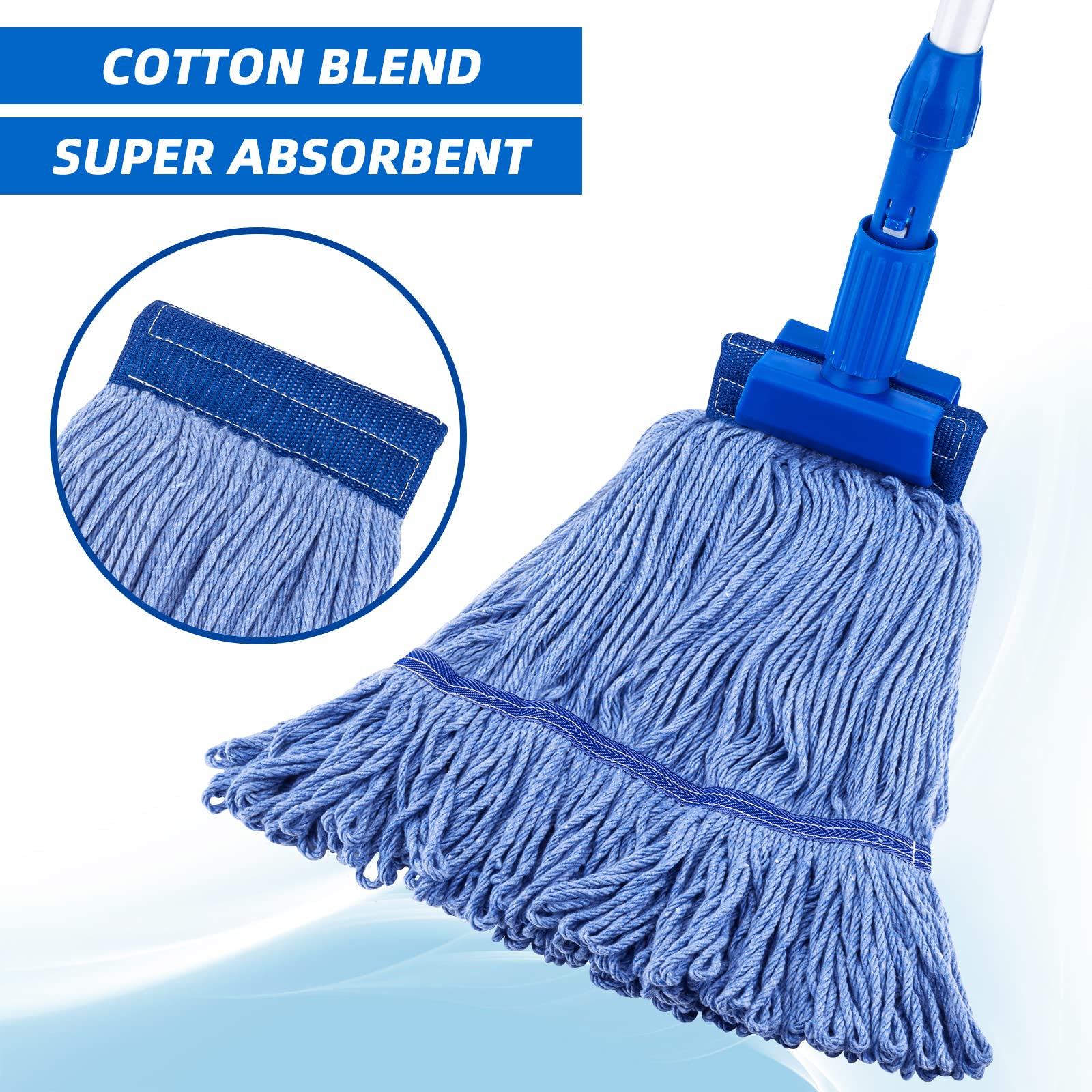 (3 Pack) Mop Head Replacement, Mop Heads Commercial,Blue Cotton Looped End String, Wet Industrial Cleaning Vintage Mop Head Replacements Refill, Swinger Loop Mop, for Heavy Duty Rubbermaid Mop Heads