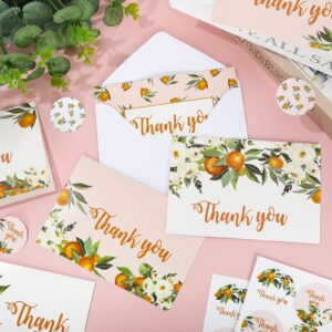 AnyDesign Little Cuties Clementine Thank You Greeting Cards Bulk 30 Pack Orange Rose Greeting Cards with Matching Seal Stickers Envelops Blank Note Cards for Baby Shower Wedding Birthday Bridal Party