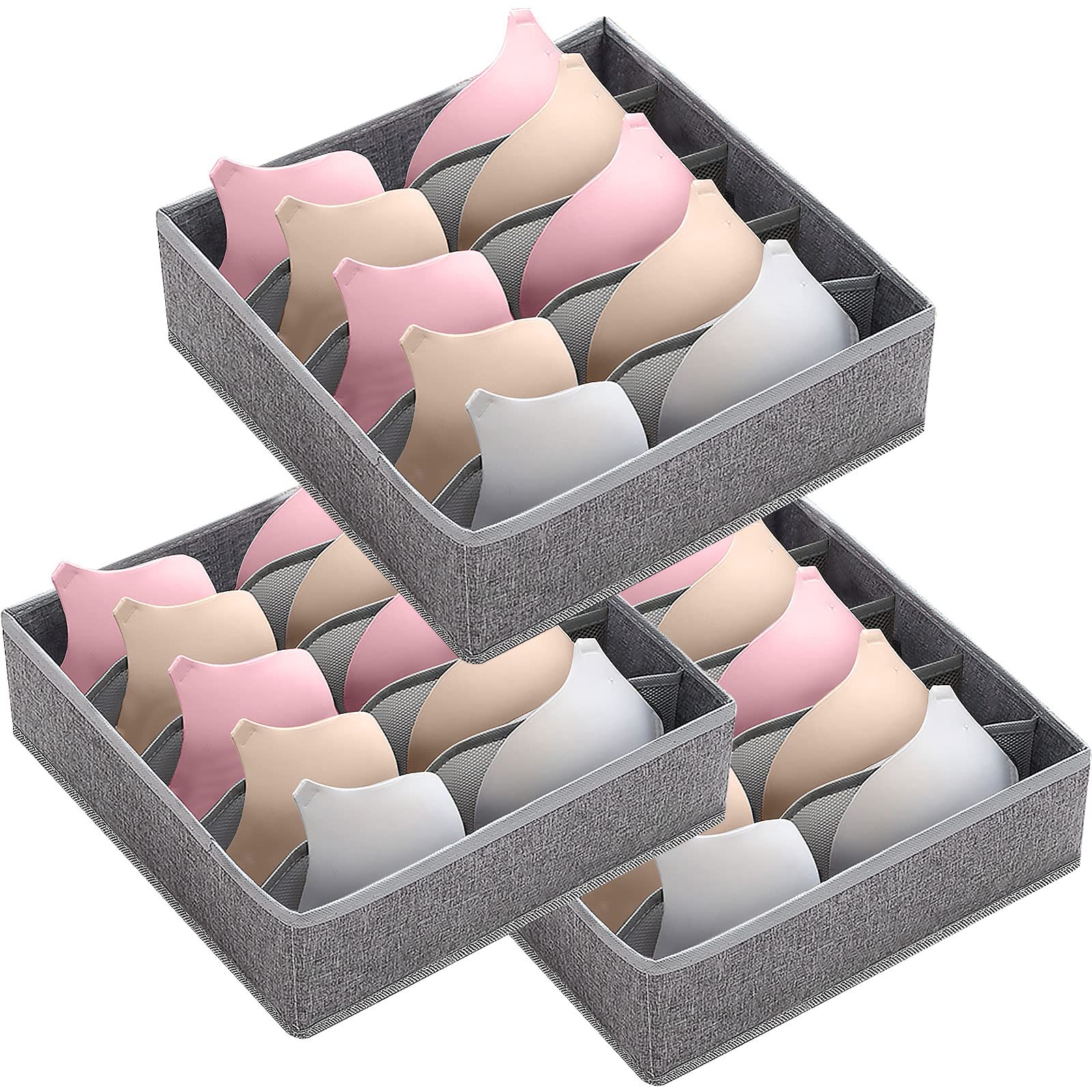 STYLIFING 3 Pack Bra Drawer Organizer, 5 Cells Foldable Underwear Storage Organizer for Closet