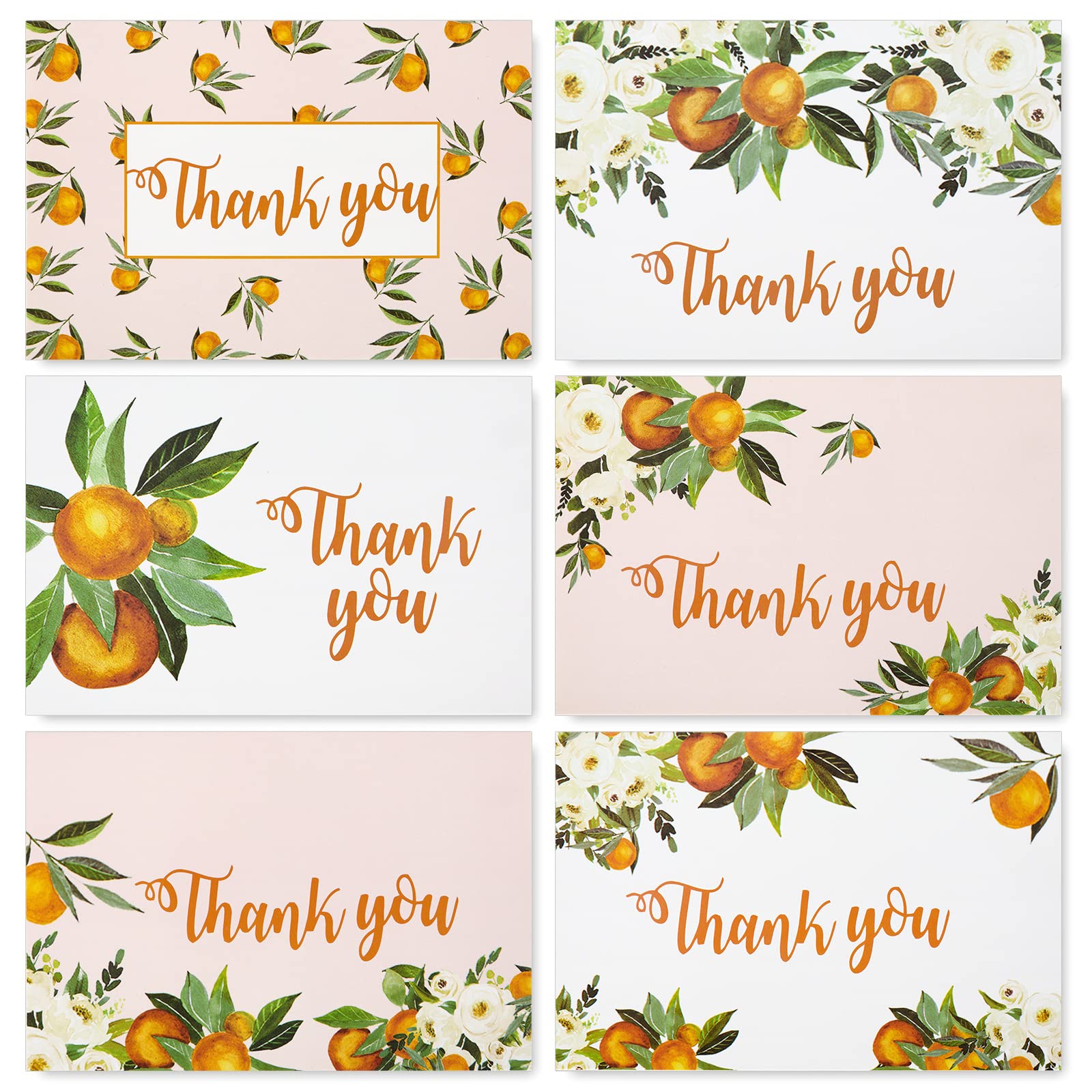 AnyDesign Little Cuties Clementine Thank You Greeting Cards Bulk 30 Pack Orange Rose Greeting Cards with Matching Seal Stickers Envelops Blank Note Cards for Baby Shower Wedding Birthday Bridal Party