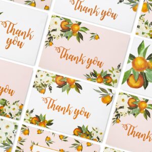 AnyDesign Little Cuties Clementine Thank You Greeting Cards Bulk 30 Pack Orange Rose Greeting Cards with Matching Seal Stickers Envelops Blank Note Cards for Baby Shower Wedding Birthday Bridal Party