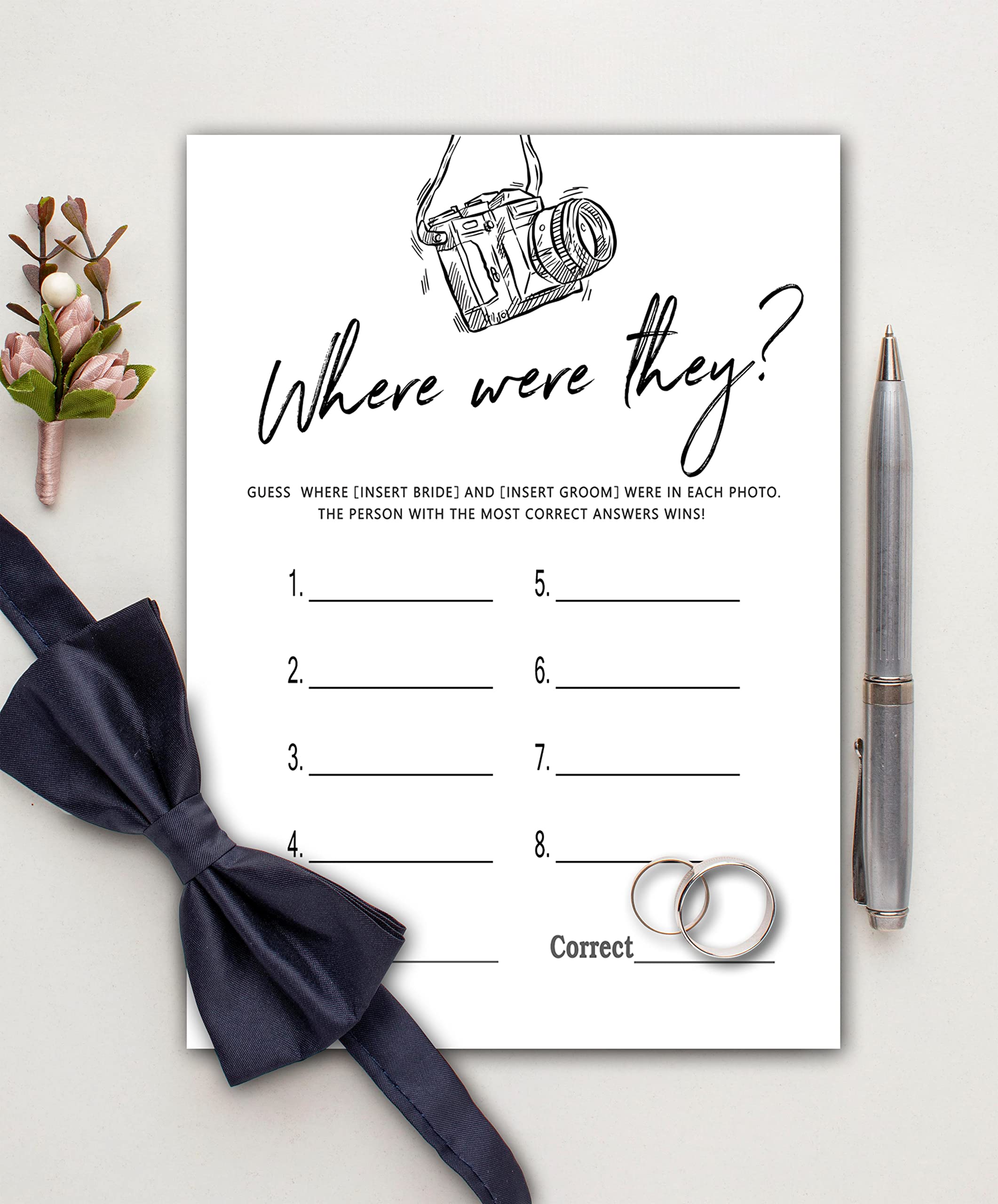 Bridal Shower Games - Where Were They Wedding Shower Party Card Game - Couples Photo Game - Hand Drawn Minimalist Themed Bachelorette/Engagement Party Supplies Activities Decorations (A02)