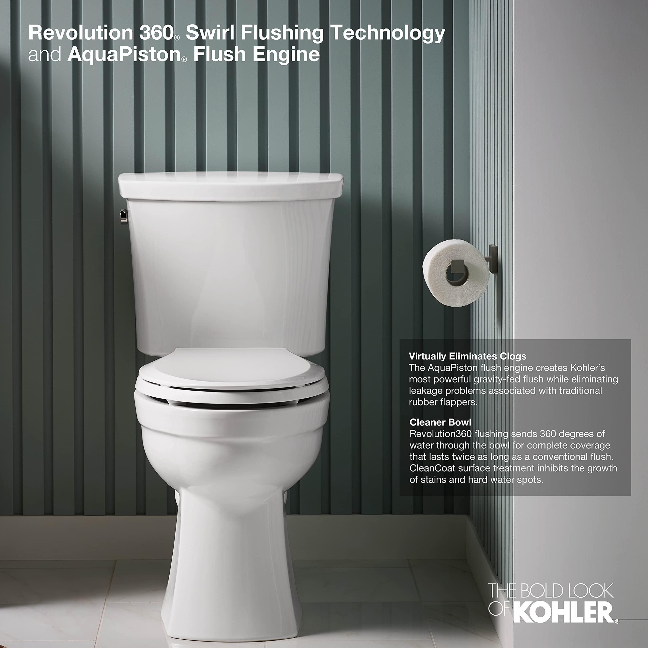 KOHLER 32820-0 KELSTON® REVOLUTION 360 AND CONTINUOUS CLEAN 2PC, 128 ELONGATED TOILET, WHITE