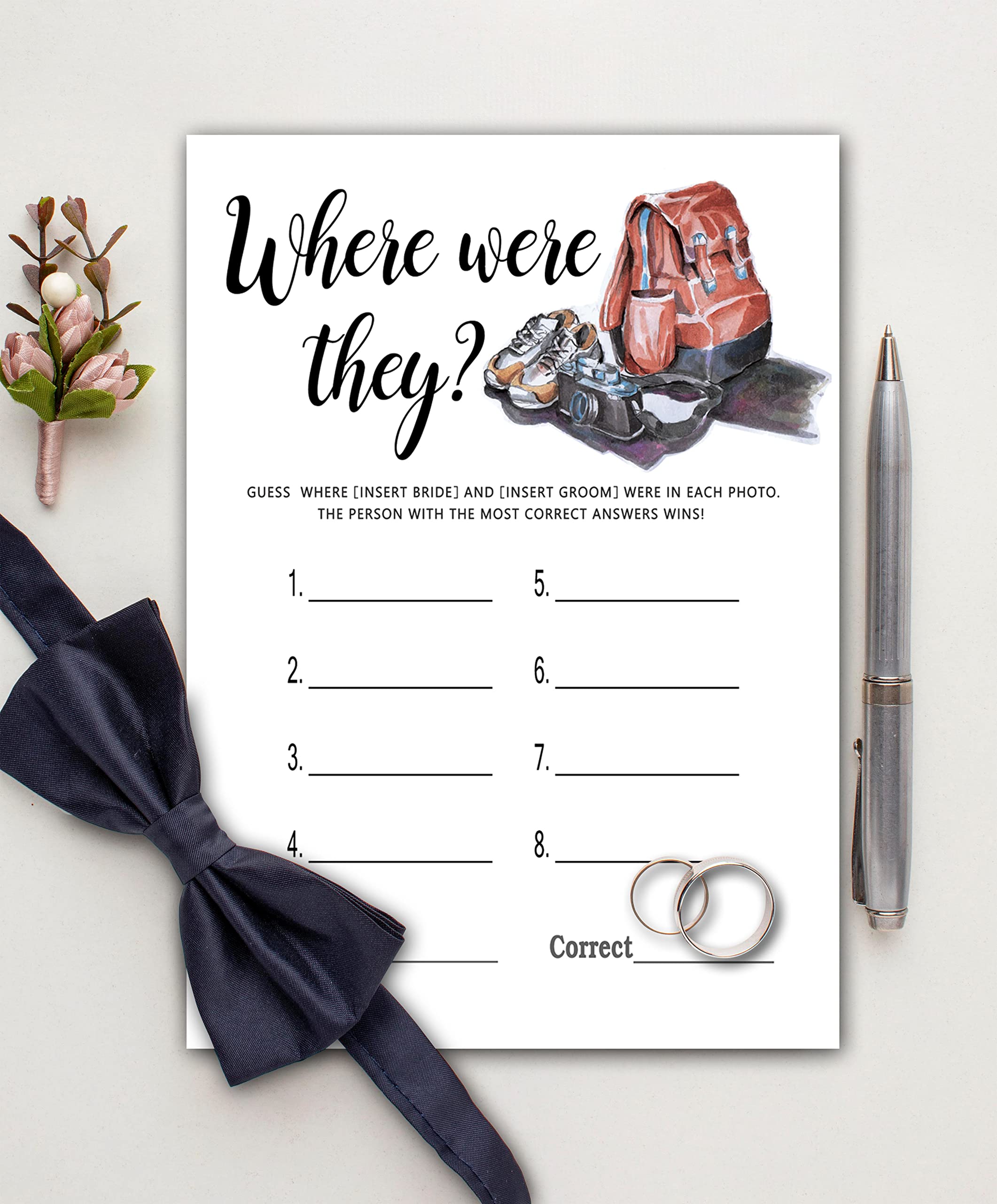 Bridal Shower Games - Where Were They Wedding Shower Party Card Game - Couples Photo Game - Hand Drawn Minimalist Themed Bachelorette/Engagement Party Supplies Activities Decorations (A03)