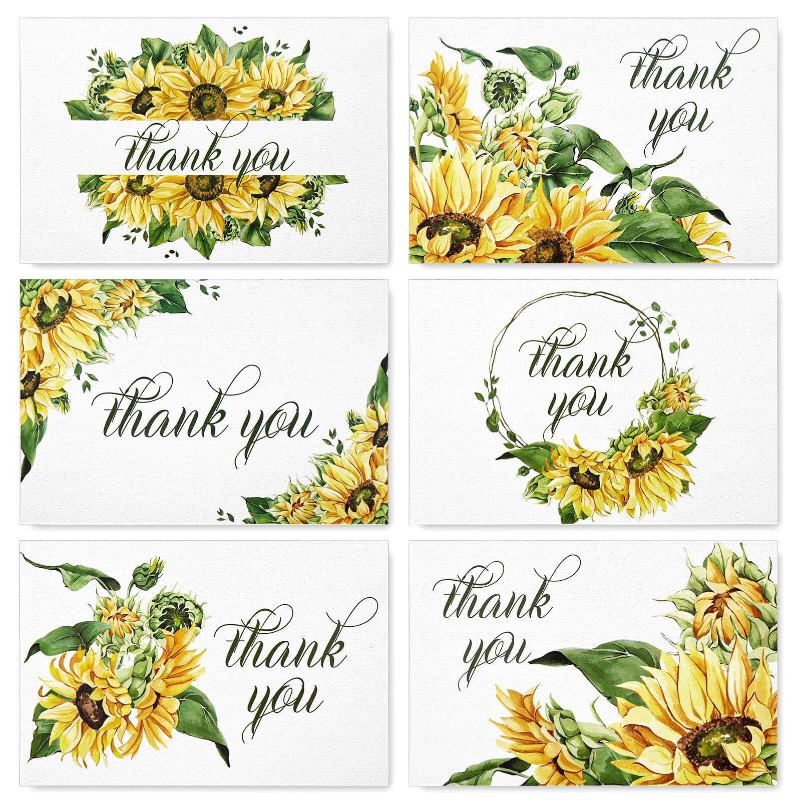 AnyDesign Sunflower Thank You Cards Bulk 30 Pack Thank You Notes with Matching Seal Stickers White Envelopes Floral Greeting Cards for Wedding Baby Shower Bridal Birthday Party, 4 x 6 Inch