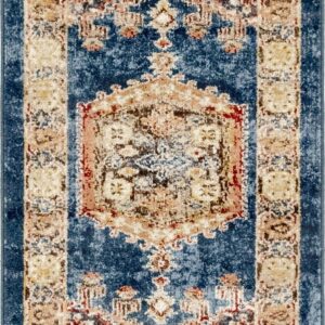 Rugs.com Eden Collection Rug – 2' x 3' Blue Medium Rug Perfect for Entryways, Kitchens, Breakfast Nooks, Accent Pieces