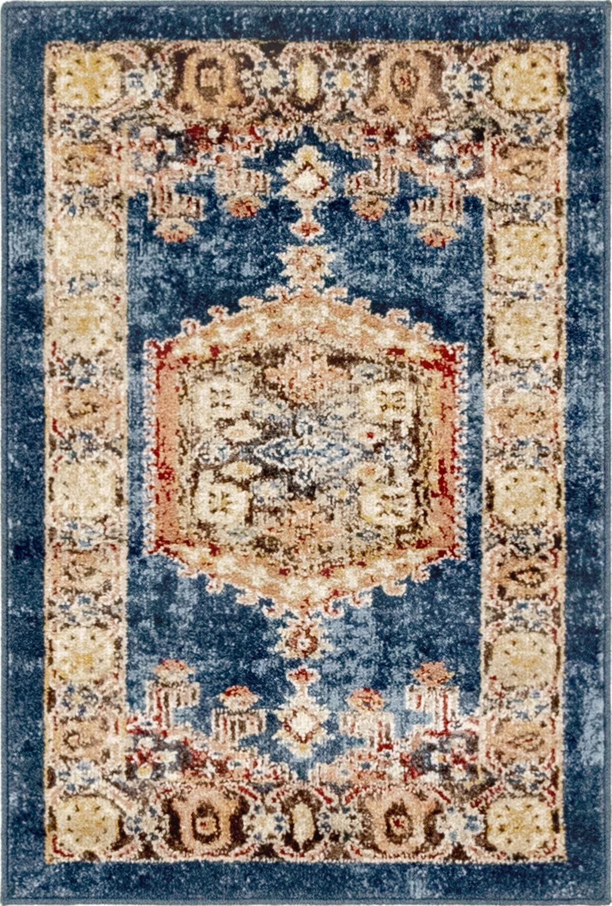 Rugs.com Eden Collection Rug – 2' x 3' Blue Medium Rug Perfect for Entryways, Kitchens, Breakfast Nooks, Accent Pieces